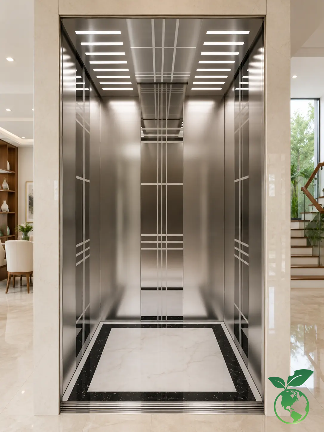 MIRROR ETCHED STAINLESS STEEL ELEVATOR CABIN 2