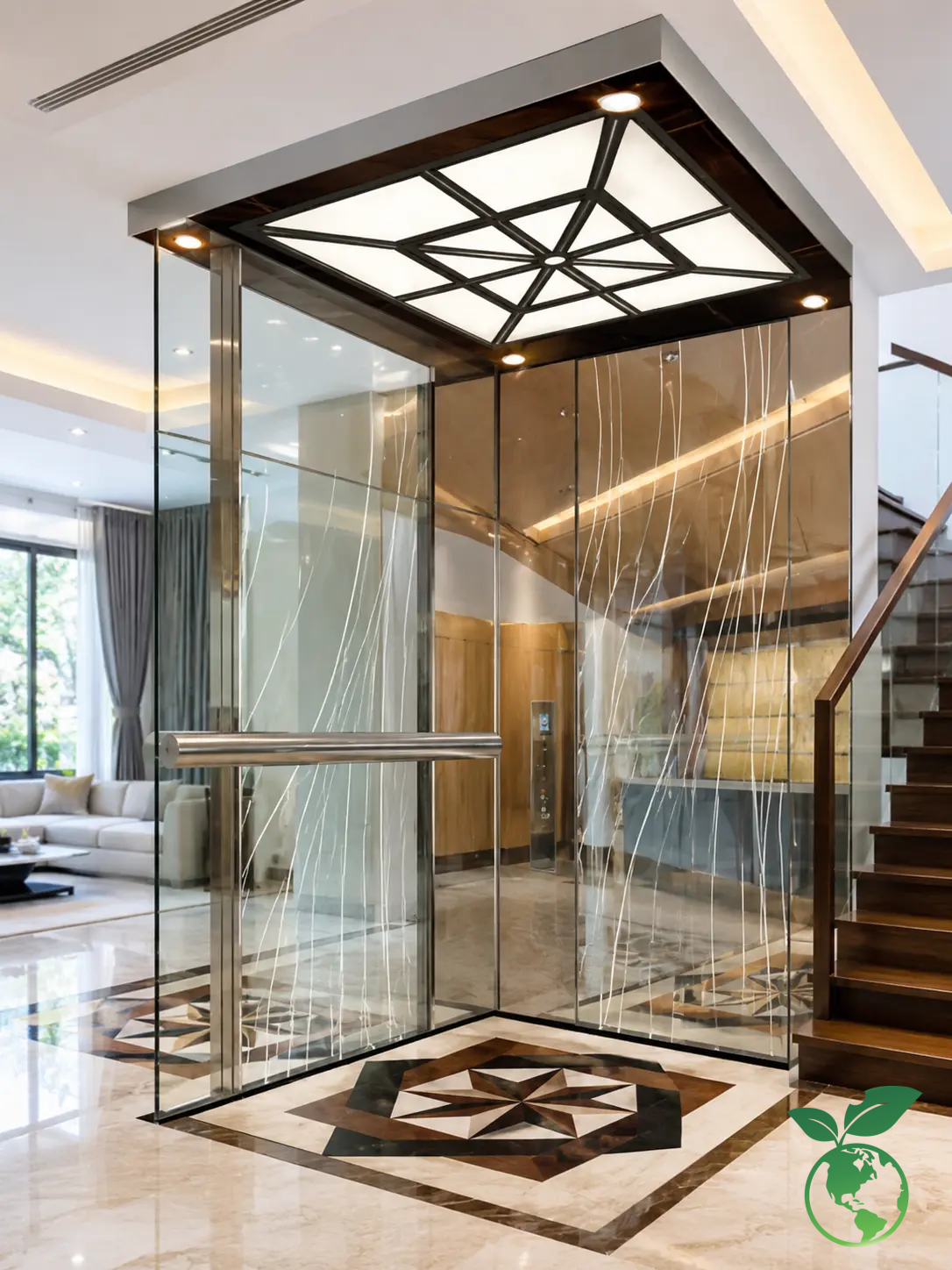 ETCHED MIRROR STAINLESS STEEL ELEVATOR CABIN 3