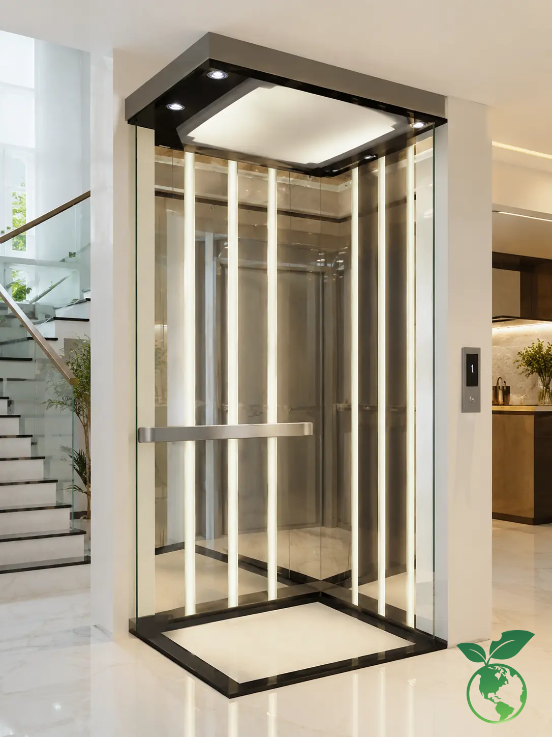 PATTERNED MIRROR STAINLESS STEEL ELEVATOR CABIN 4