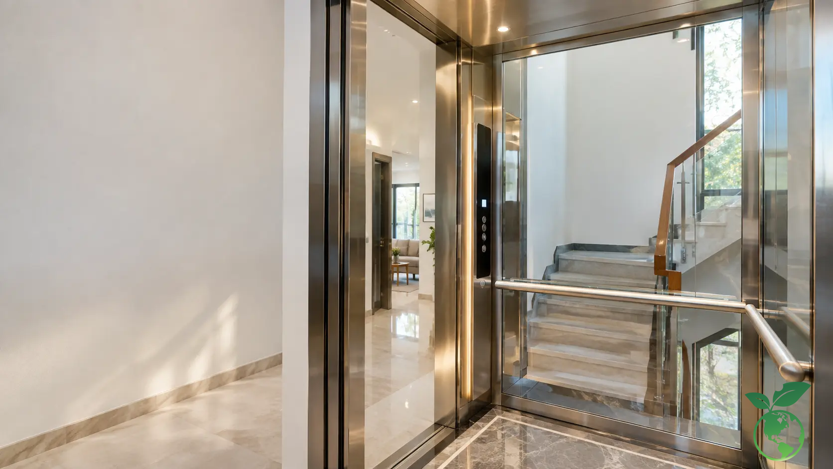 Thang Máy Trục Vít Gia Đình: Cấu Tạo & Báo Giá 2026 Nội thất cabin thang máy gia đình cao cấp và tiện nghi sử dụng - Thang Máy Việt Ý