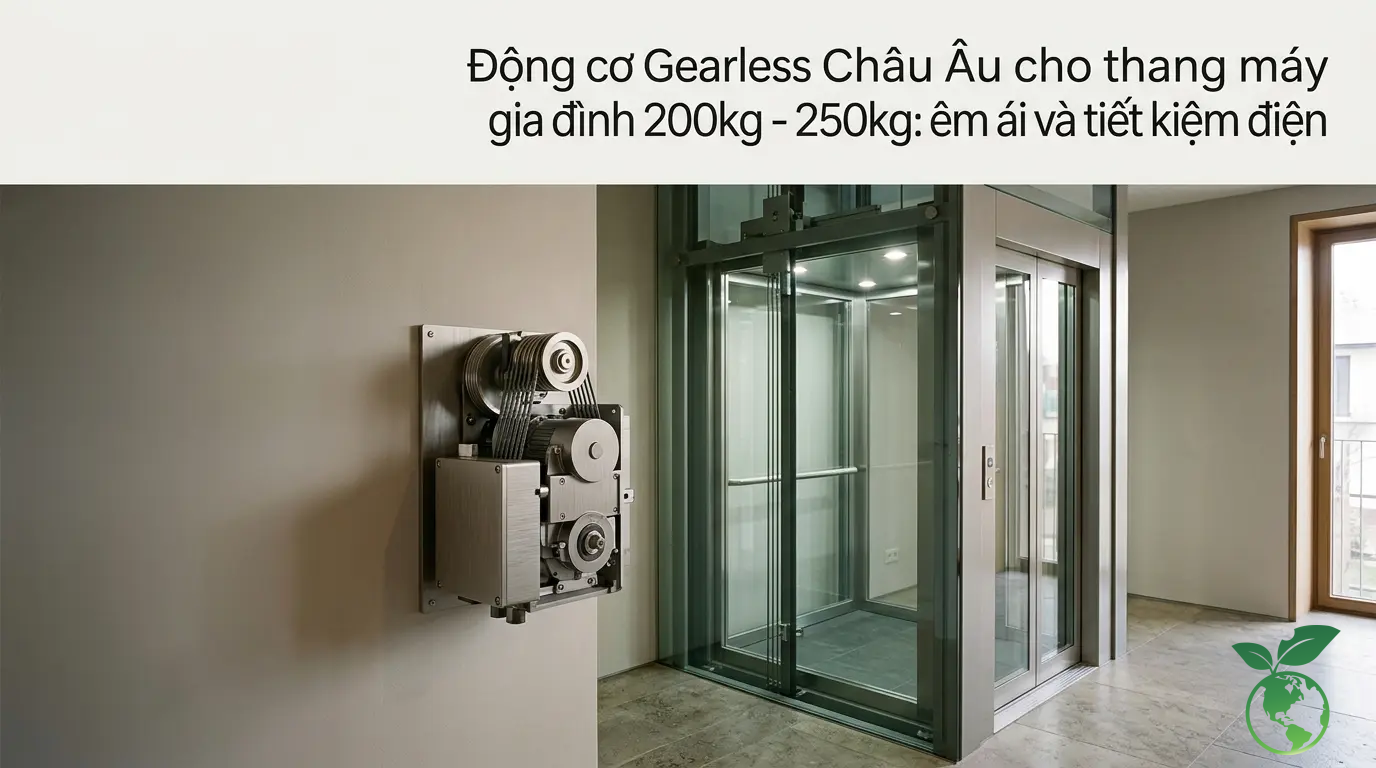 Báo Giá Thang Máy Gia Đình 200kg - 250kg Nhà Hẹp 4 Động cơ Gearless Châu Âu cho thang máy gia đình 200kg - 250kg - Thang Máy Việt Ý