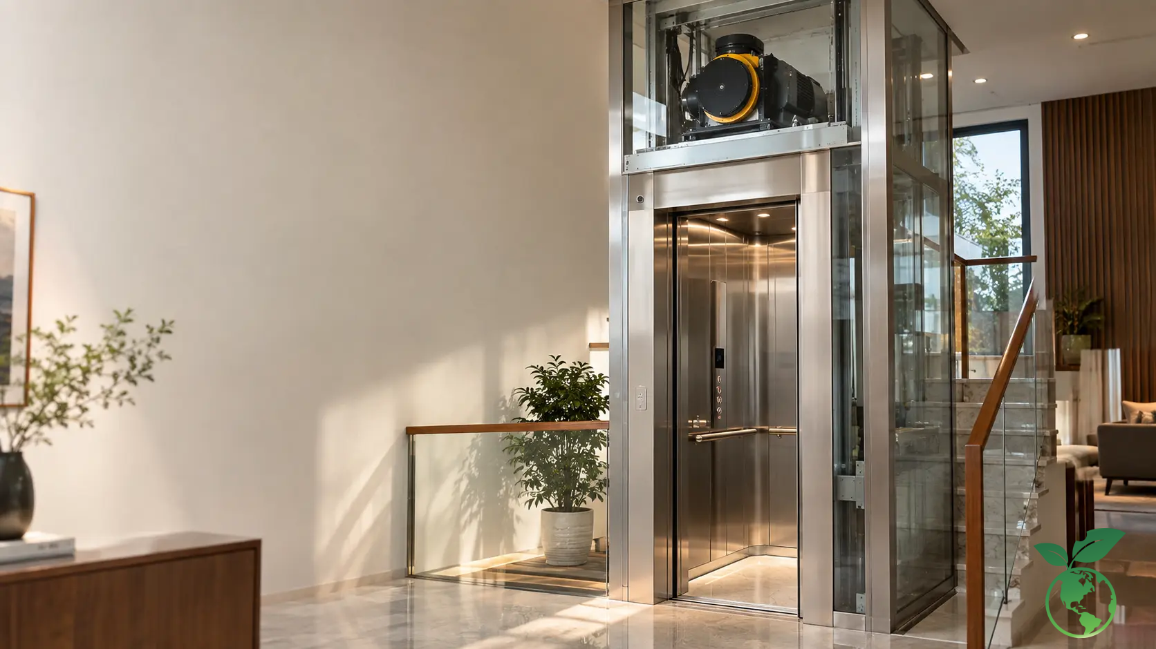 Vị trí đặt thang máy gia đình cho nhà phố, biệt thự Động cơ Gearless Châu Âu cho thang máy gia đình loại nhỏ: Tối ưu diện tích và điện năng - Thang Máy Italy
