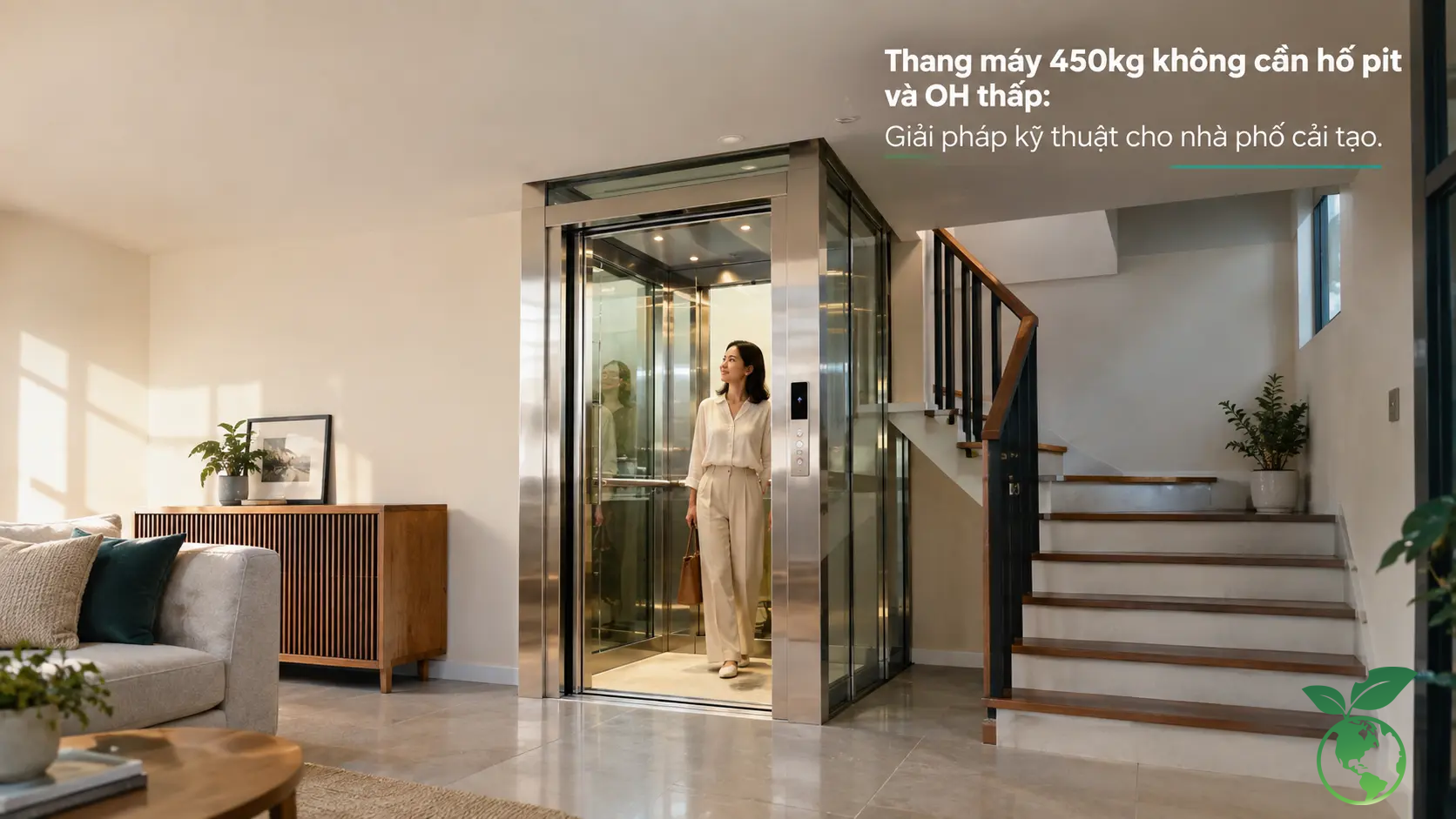 Báo Giá Thang Máy 450kg - 500kg Cho Nhà Phố 3 Thang máy 450kg không hố pit và OH thấp cho nhà phố cải tạo – Thang Máy Việt Ý