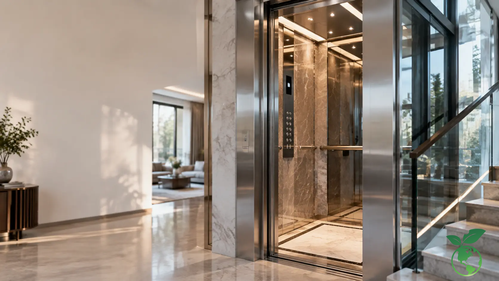 Mẫu Cabin Thang Máy Gia Đình Đẹp, Sang Trọng Vật liệu hoàn thiện cabin thang máy: Ốp đá, inox và kính cường lực - Thang Máy Italy