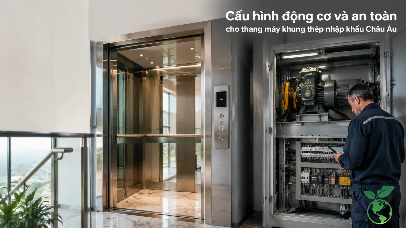 Báo Giá Khung Thép Thang Máy Gia Đình & Bản Vẽ Mới (2026) 4 Cấu hình động cơ và an toàn cho thang máy khung thép nhập khẩu Châu Âu