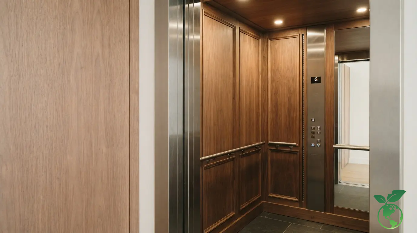 Chi tiết kỹ thuật ốp gỗ cabin thang máy với mối ghép tinh xảo, vật liệu bền và thiết kế thuận tiện bảo trì
