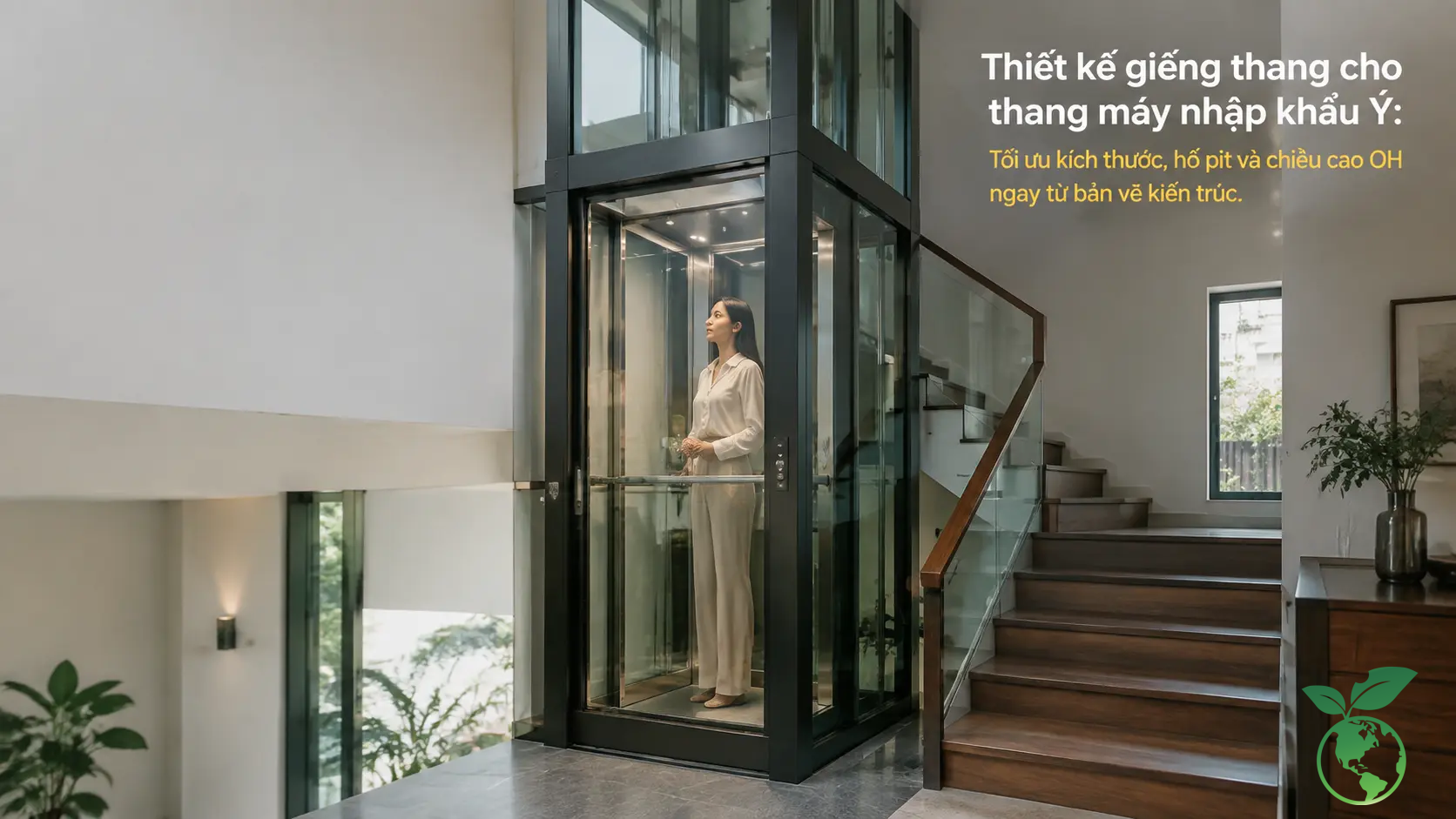 thang máy nhập khẩu nguyên chiếc - Thiết kế giếng thang cho thang máy nhập khẩu Ý: Tối ưu kích thước, hố pit và chiều cao OH ngay từ bản vẽ kiến trúc